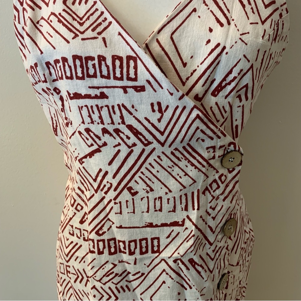 Forever 21 Printed Geometric Side Button Front Linen Rayon Blend Mini Dress - Picture 6 of 12